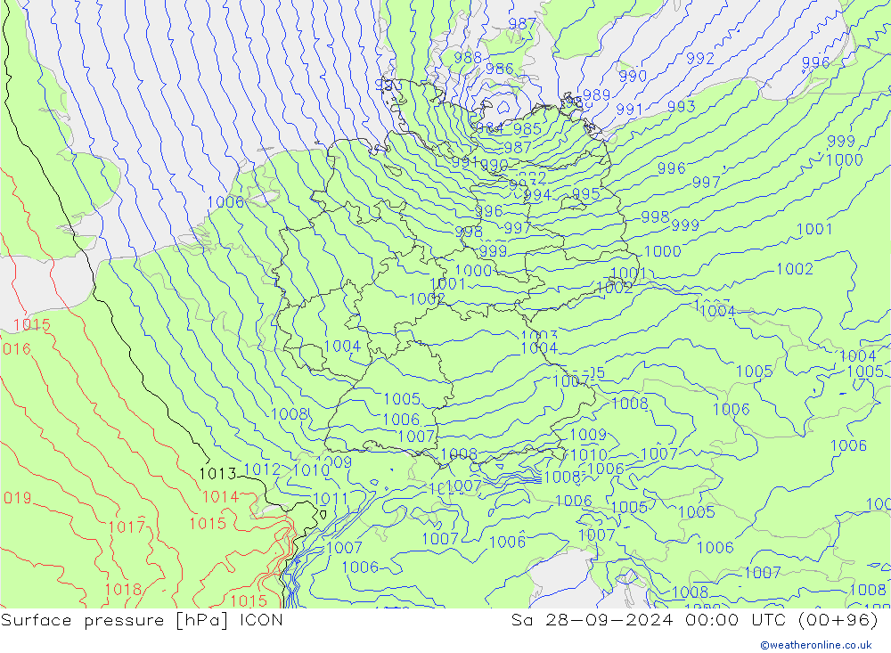 pression de l'air ICON sam 28.09.2024 00 UTC