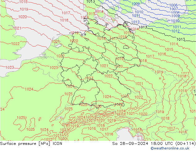 Surface pressure ICON Sa 28.09.2024 18 UTC