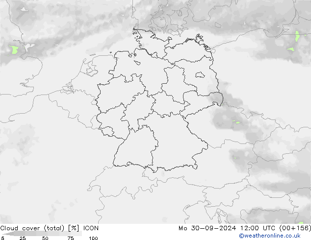 Cloud cover (total) ICON Mo 30.09.2024 12 UTC