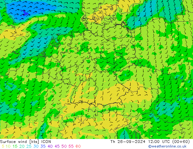 Surface wind ICON Čt 26.09.2024 12 UTC