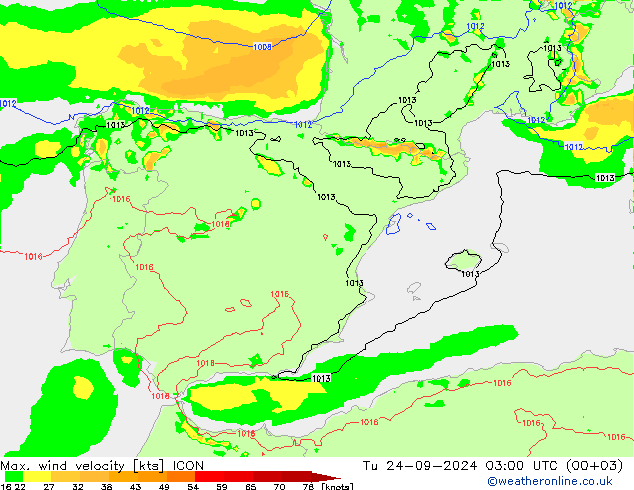 Max. wind velocity ICON  24.09.2024 03 UTC