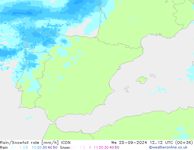 Rain/Snowfall rate ICON Qua 25.09.2024 12 UTC