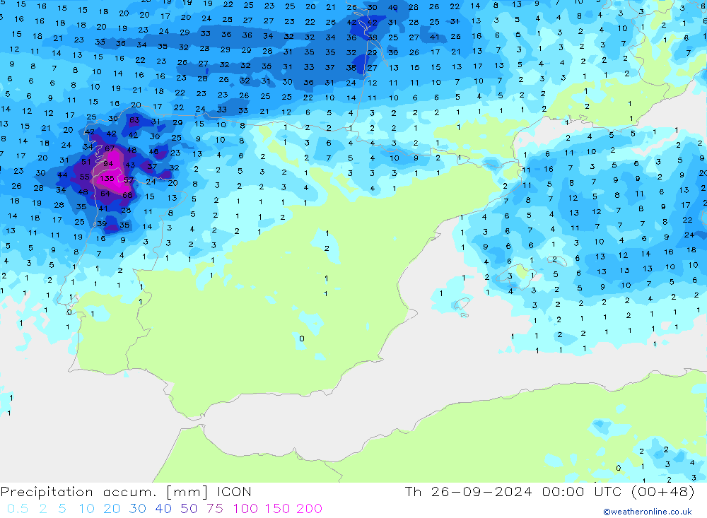 Toplam Yağış ICON Per 26.09.2024 00 UTC