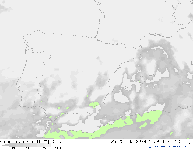 Cloud cover (total) ICON We 25.09.2024 18 UTC