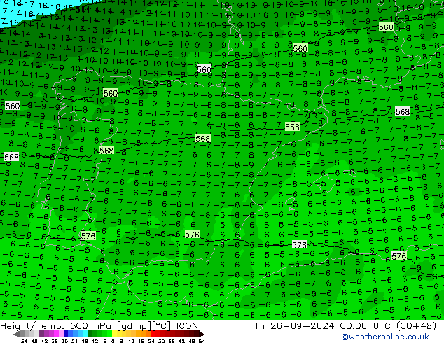 Height/Temp. 500 гПа ICON чт 26.09.2024 00 UTC