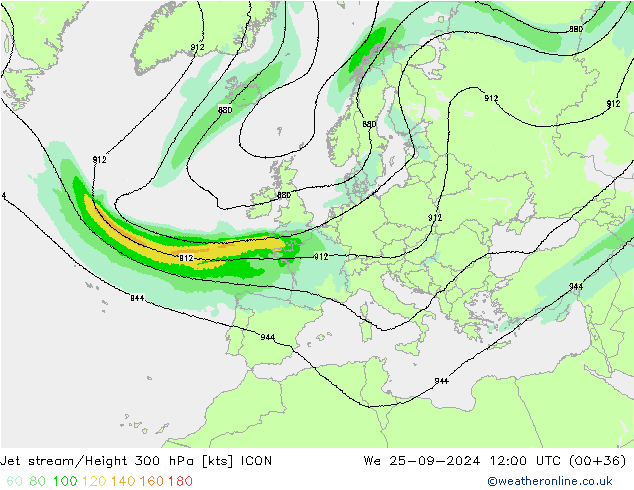 Jet stream ICON Qua 25.09.2024 12 UTC