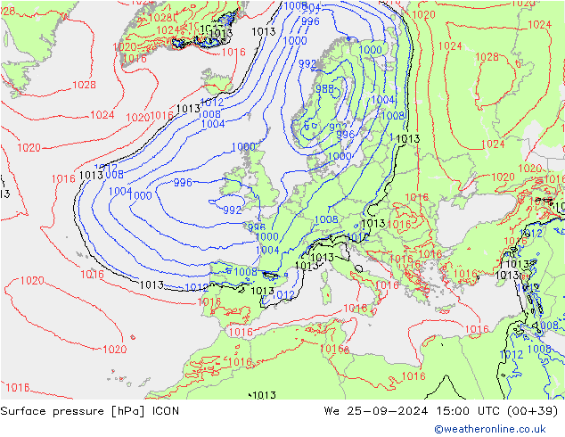 Atmosférický tlak ICON St 25.09.2024 15 UTC