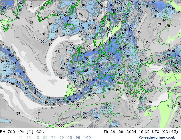 RH 700 гПа ICON чт 26.09.2024 15 UTC