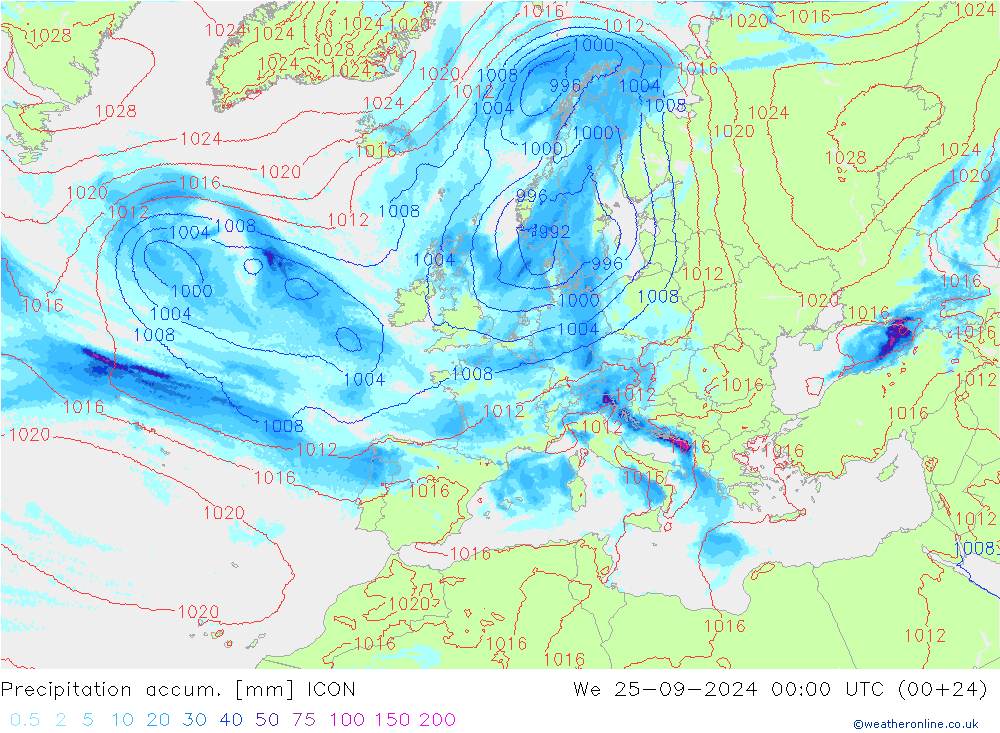 Nied. akkumuliert ICON Mi 25.09.2024 00 UTC