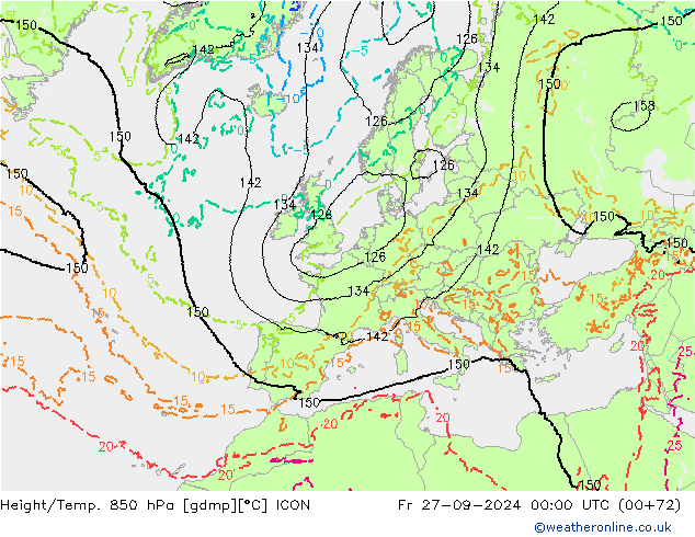 Height/Temp. 850 hPa ICON Pá 27.09.2024 00 UTC