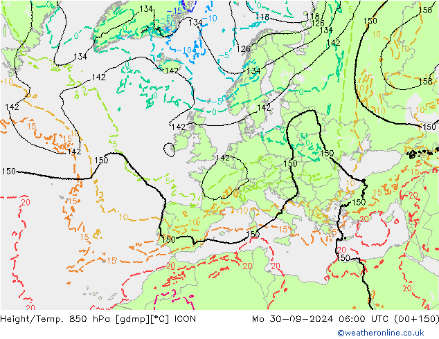 Height/Temp. 850 hPa ICON Po 30.09.2024 06 UTC