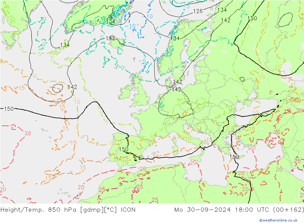 Height/Temp. 850 hPa ICON Seg 30.09.2024 18 UTC