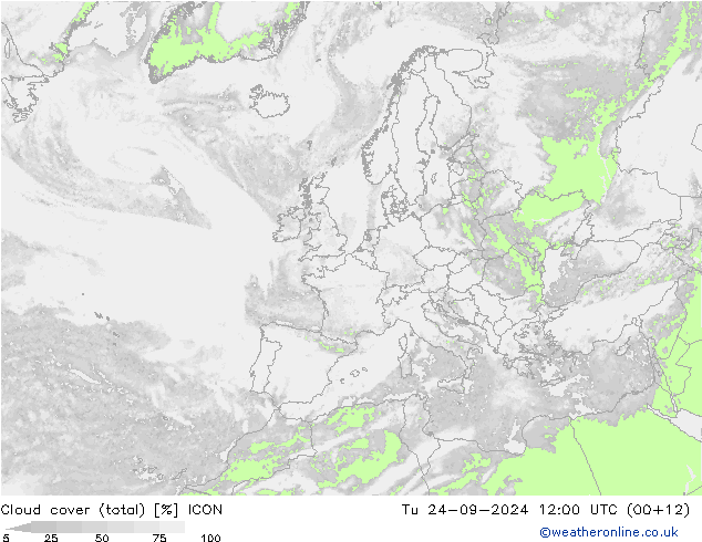 Wolken (gesamt) ICON Di 24.09.2024 12 UTC