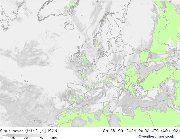 Wolken (gesamt) ICON Sa 28.09.2024 06 UTC