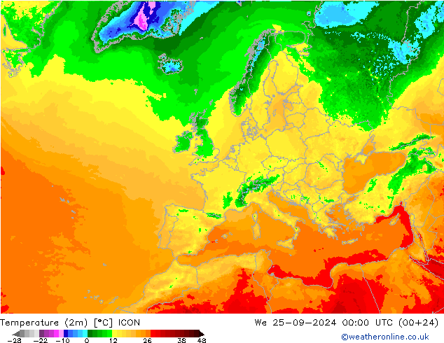 mapa temperatury (2m) ICON śro. 25.09.2024 00 UTC