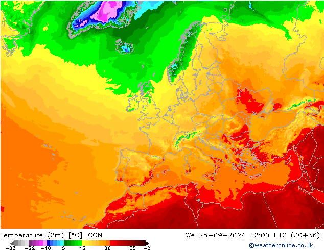 Temperatura (2m) ICON mer 25.09.2024 12 UTC