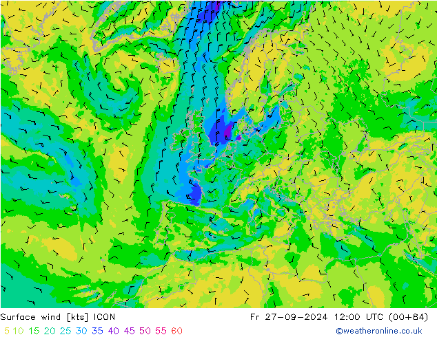 Surface wind ICON Fr 27.09.2024 12 UTC