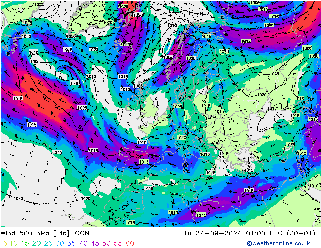 Vento 500 hPa ICON Ter 24.09.2024 01 UTC