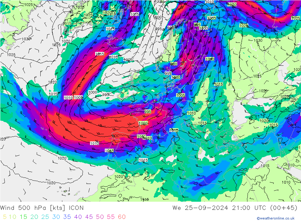  500 hPa ICON  25.09.2024 21 UTC