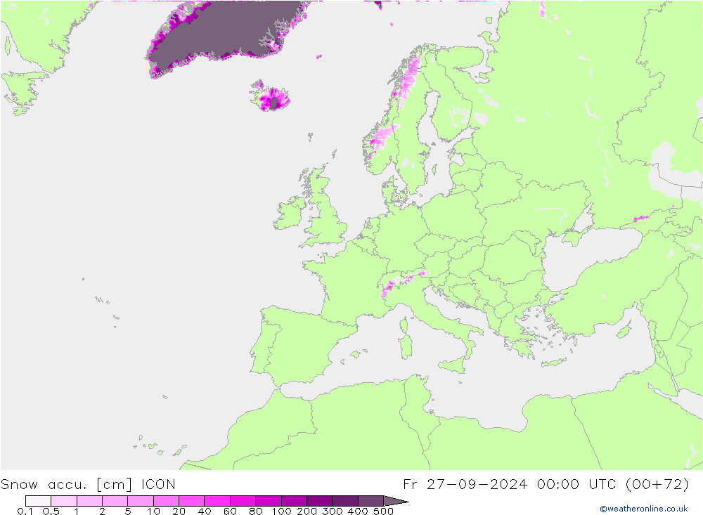 Totale sneeuw ICON vr 27.09.2024 00 UTC