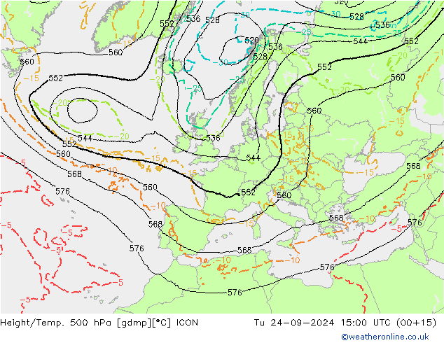 Height/Temp. 500 hPa ICON Tu 24.09.2024 15 UTC