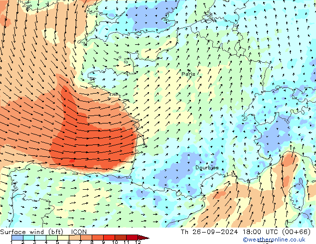Rüzgar 10 m (bft) ICON Per 26.09.2024 18 UTC