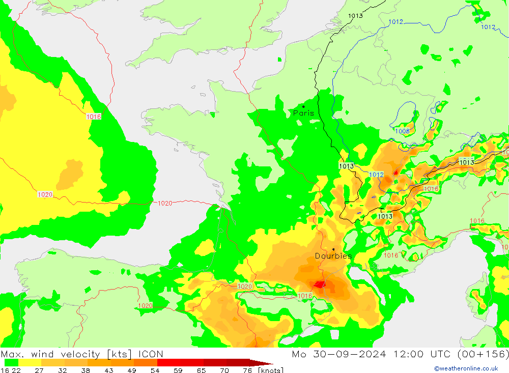 Max. wind velocity ICON  30.09.2024 12 UTC