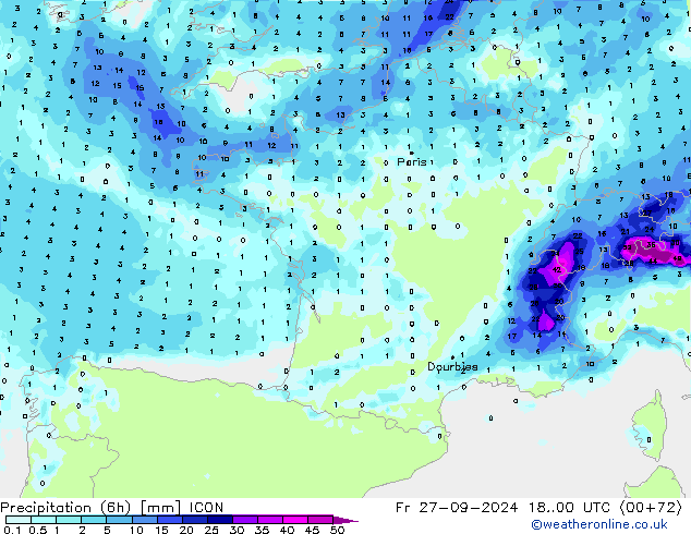 Precipitation (6h) ICON Fr 27.09.2024 00 UTC