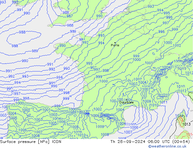 Surface pressure ICON Th 26.09.2024 06 UTC