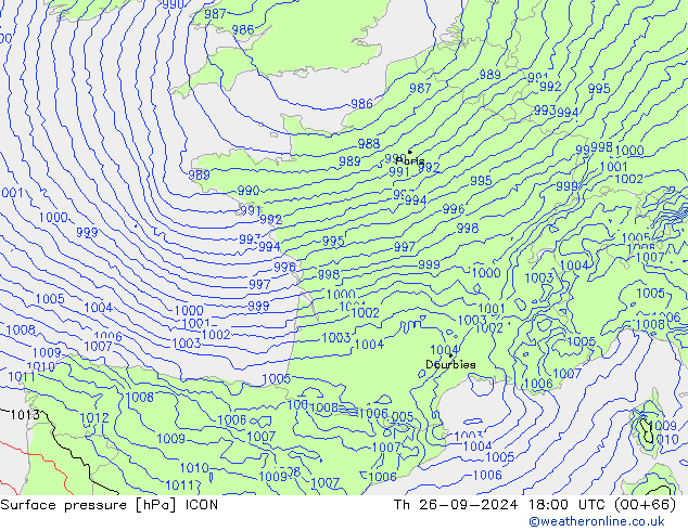 приземное давление ICON чт 26.09.2024 18 UTC