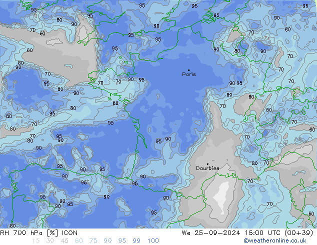 RH 700 hPa ICON We 25.09.2024 15 UTC