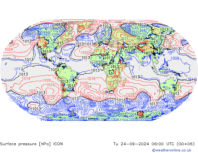 Surface pressure ICON Tu 24.09.2024 06 UTC