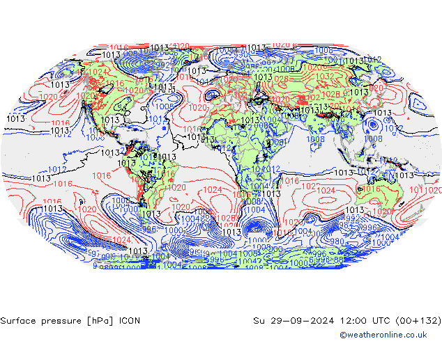 Yer basıncı ICON Paz 29.09.2024 12 UTC