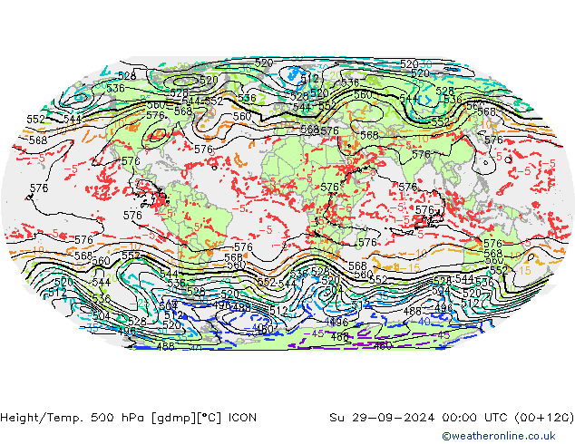 Géop./Temp. 500 hPa ICON dim 29.09.2024 00 UTC