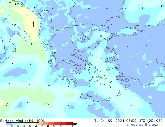  10 m (bft) ICON  24.09.2024 06 UTC