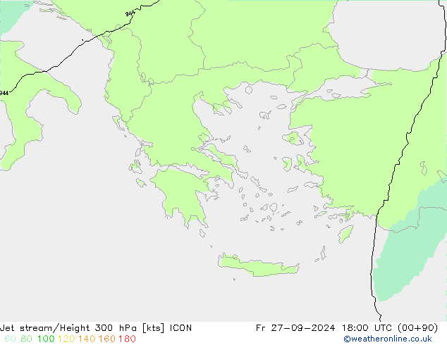 Jet stream/Height 300 hPa ICON Fr 27.09.2024 18 UTC