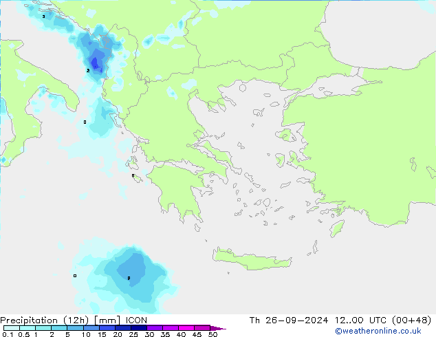 осадки (12h) ICON чт 26.09.2024 00 UTC