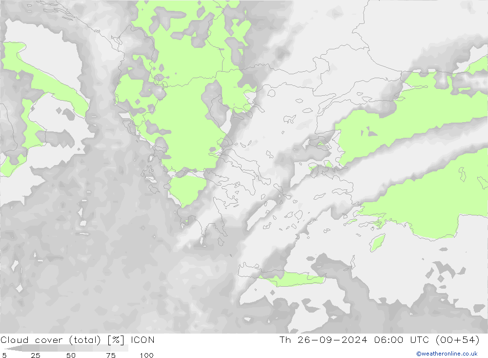 Nubi (totali) ICON gio 26.09.2024 06 UTC