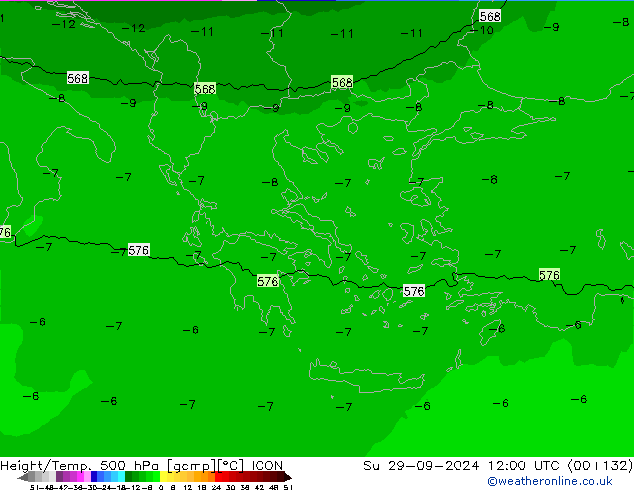 Height/Temp. 500 hPa ICON nie. 29.09.2024 12 UTC