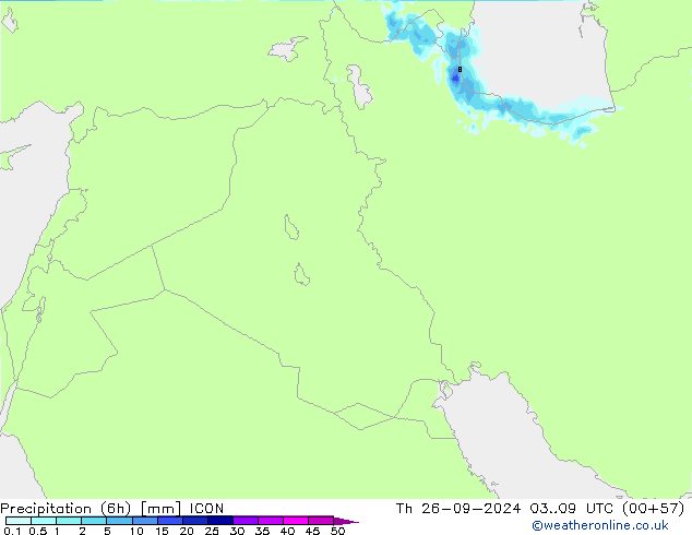 Totale neerslag (6h) ICON do 26.09.2024 09 UTC