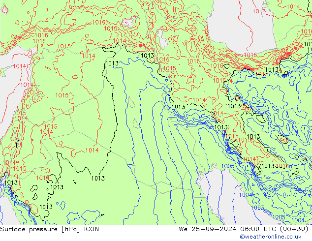 Pressione al suolo ICON mer 25.09.2024 06 UTC