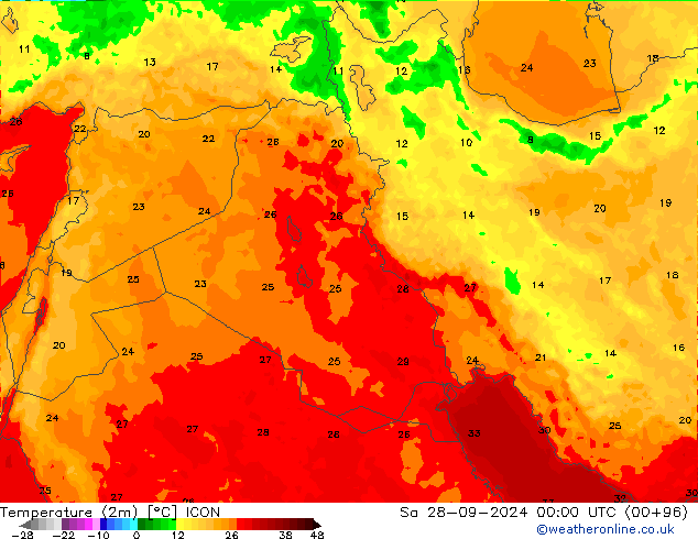 Temperature (2m) ICON Sa 28.09.2024 00 UTC