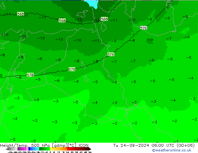 Height/Temp. 500 hPa ICON mar 24.09.2024 06 UTC