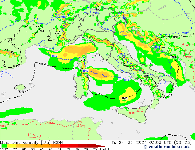 Max. wind velocity ICON mar 24.09.2024 03 UTC