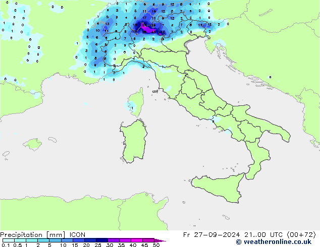 Srážky ICON Pá 27.09.2024 00 UTC