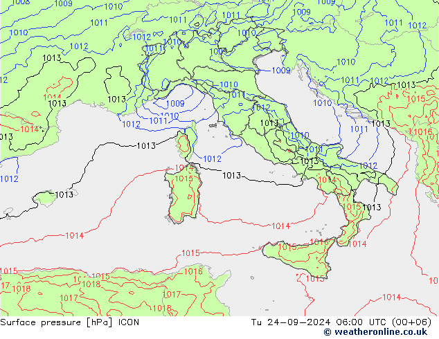 Surface pressure ICON Tu 24.09.2024 06 UTC