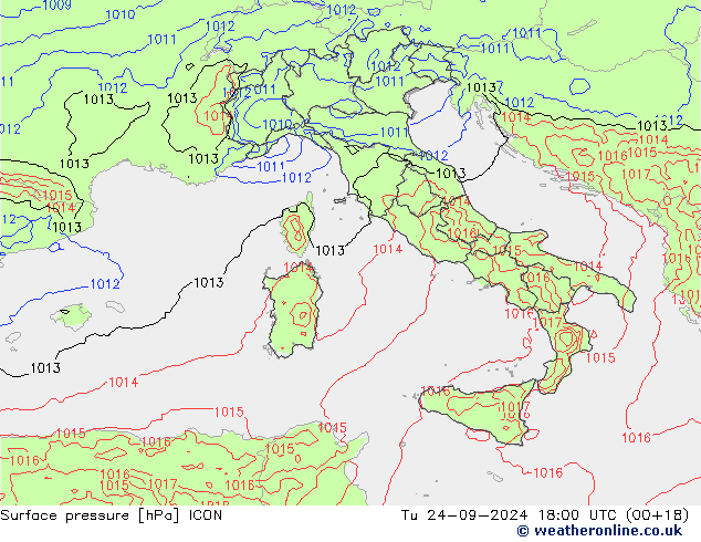 приземное давление ICON вт 24.09.2024 18 UTC