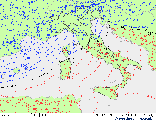 Yer basıncı ICON Per 26.09.2024 12 UTC