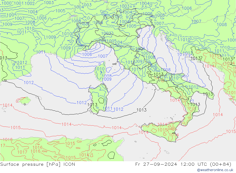 Surface pressure ICON Fr 27.09.2024 12 UTC