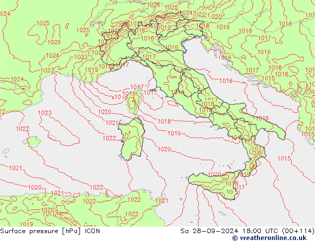 Surface pressure ICON Sa 28.09.2024 18 UTC